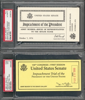 1974 And 1999 Presidential Impeachment Proceeding Tickets- Nixon And Clinton (PSA)
